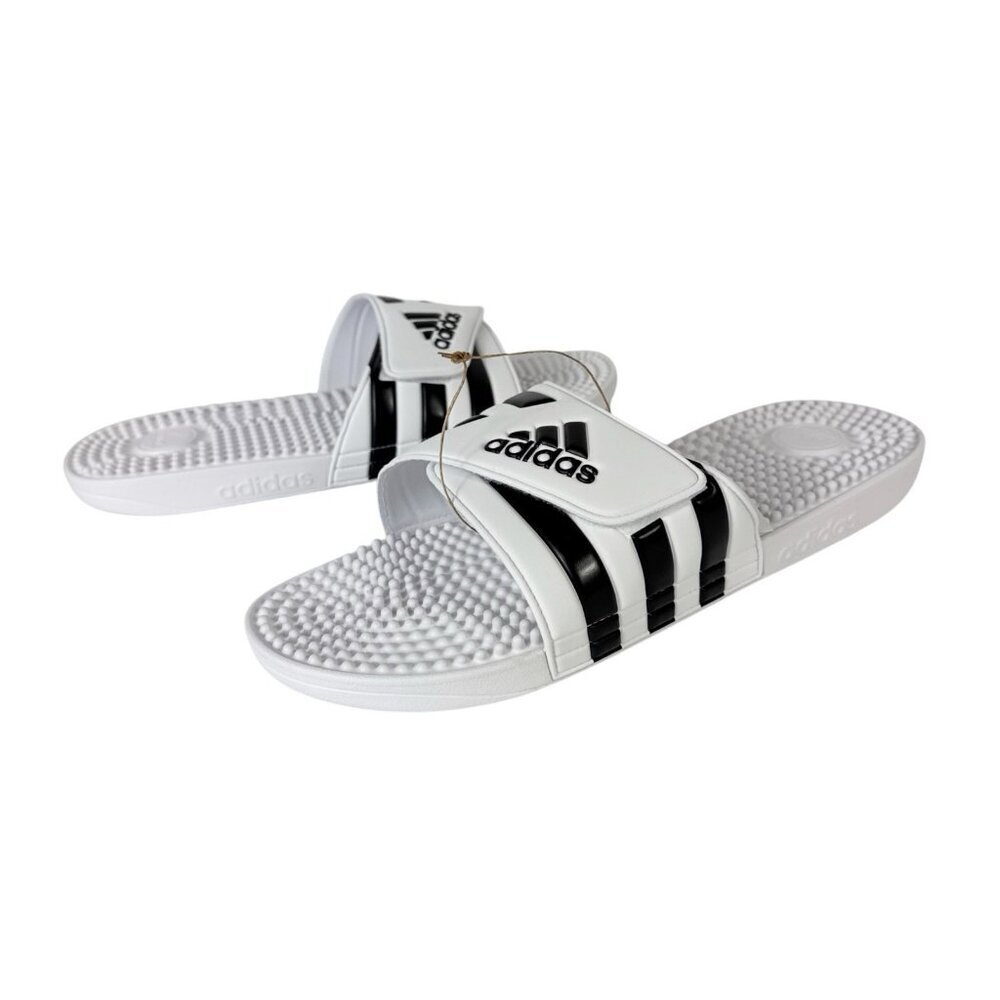 Adidas Adissage Men's US17 Unisex White/Black Sandals Slides Massage‎ NWOB 9425